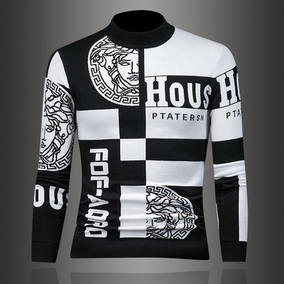 欧洲站秋冬圆毛衣男潮流上衣衣瓦萨琪套头修身男士羊毛衫男针织衫