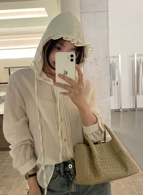 巧巧东大门夏季韩系休闲百搭连帽防晒花边外套衬衫上衣kittin8736
