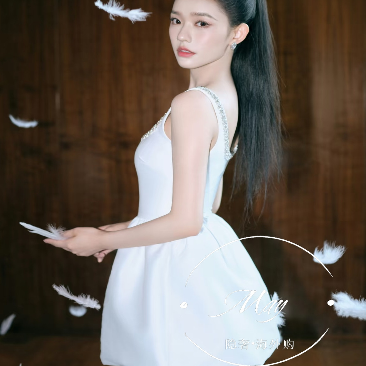 MAY代购·林允同款self-Portrait吊带U领水钻迷你连衣裙