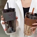 水杯咖啡杯定制logo办公室带盖吸管玻璃杯男茶杯女高颜值果汁杯子