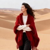 贵妇级红色毛领披肩女外搭2025新款 秋冬季 高级感保暖披风斗篷围巾