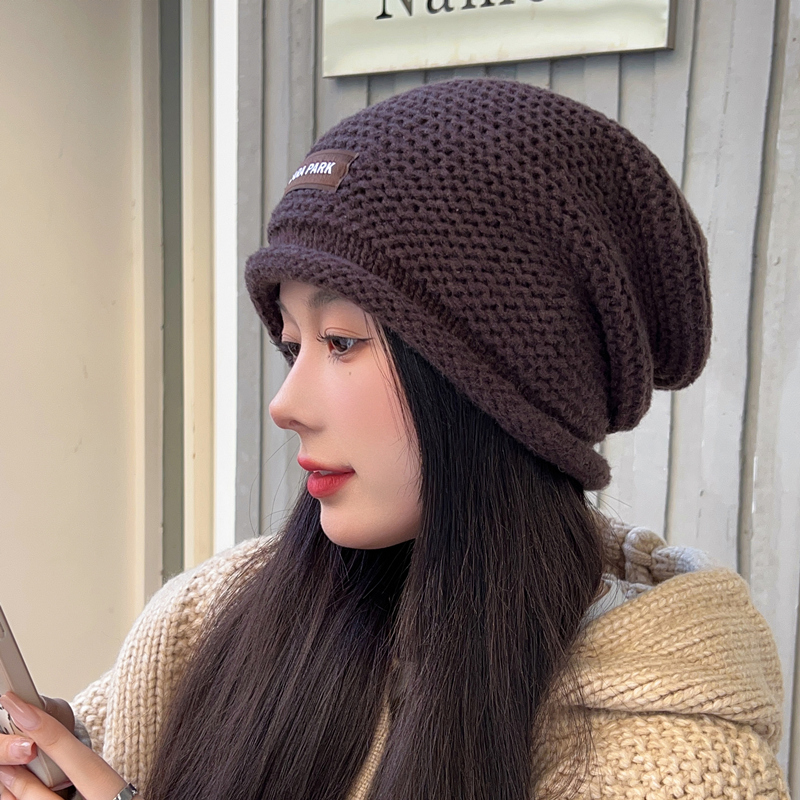 卷边显脸小保暖毛线帽韩版女秋冬