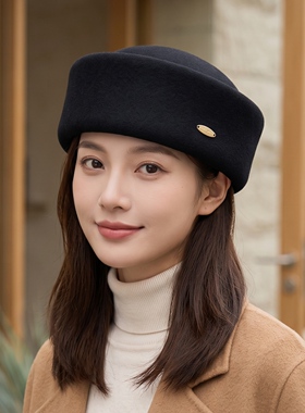 秋冬日系羊毛个性贝雷帽女药盒帽