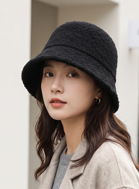 日系绵羊毛渔夫帽女保暖显脸小