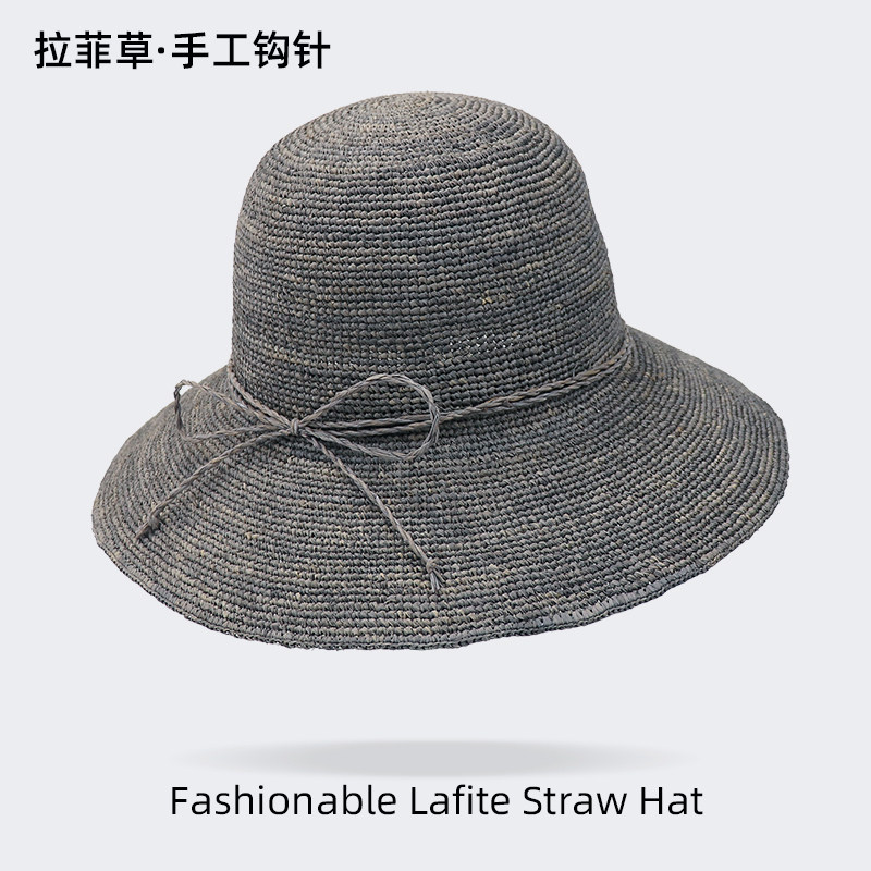 拉菲草手工草帽女夏天日系简约防晒渔夫帽子海边度假遮阳太阳帽子