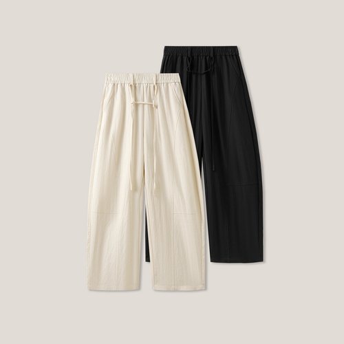 4.10F B 女士时尚抽绳松紧腰简约亚麻弯刀裤休闲裤ss26134