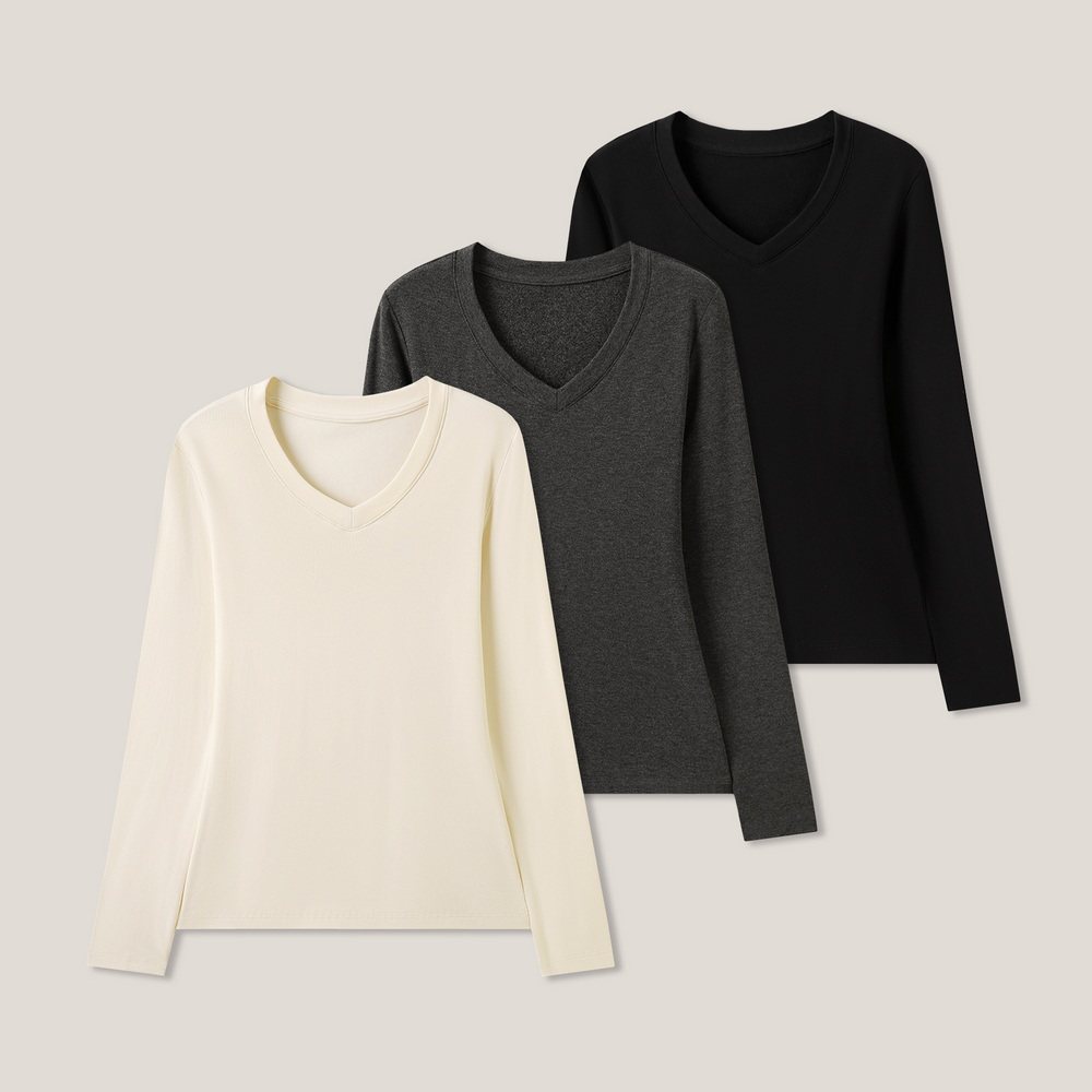 2/7 B 纯色V领简约修身款长袖T恤打底衫ss26454