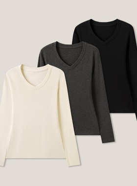 1-27F  B 纯色V领简约修身款长袖T恤打底衫ss26454