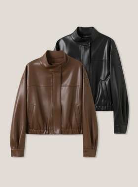 3-5F  B  时尚气质纯色立领拉链长袖皮外套  SS26371