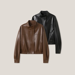 19F 皮外套 气质纯色立领拉链长袖 SS26371 时尚