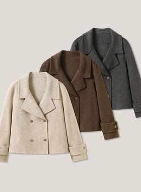 1.25F C  双排扣翻领时尚休闲短款双面呢外套ss26441