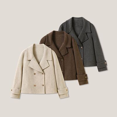 3-5F  C 双排扣翻领时尚休闲短款双面呢外套ss26441