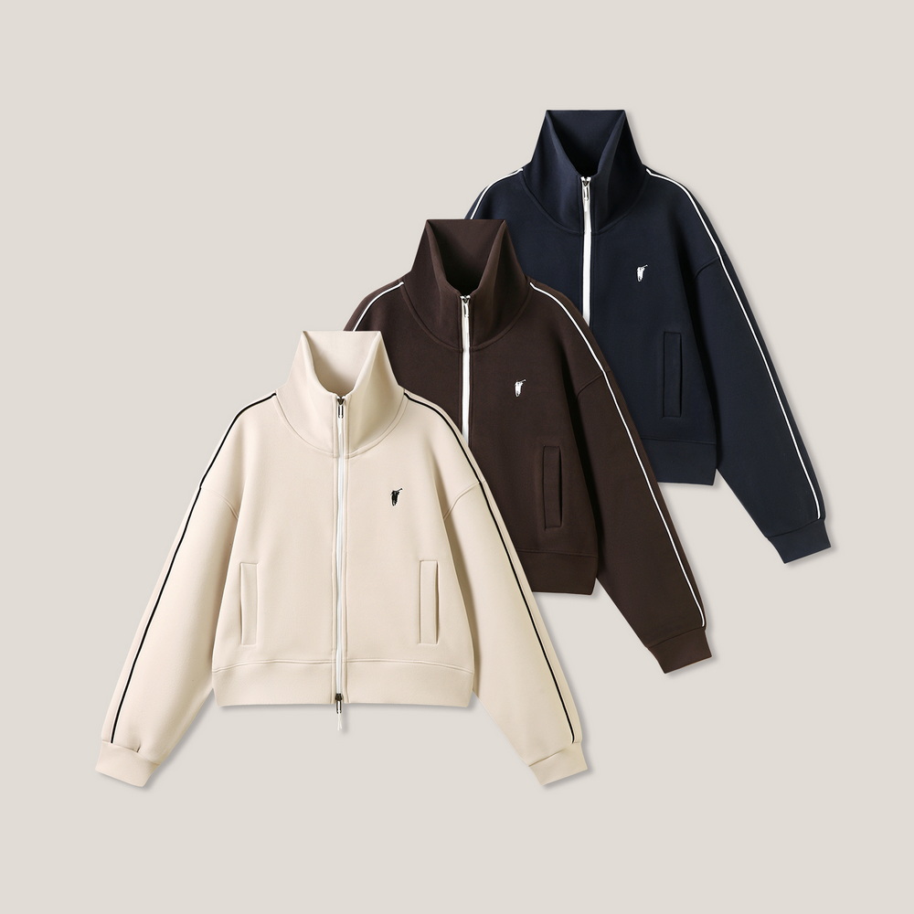 11-25H C 韩系极简系列撞色立领加绒短款羊毛外套ss26458