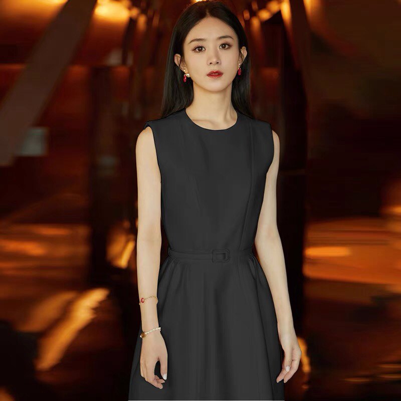 奢华连衣裙夏2024新款高端气质赵丽颖同款bm无袖收腰黑色裙子女
