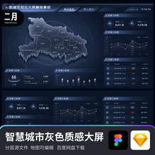 智慧城市数据统计灰色可视化大屏江苏山东湖北地图figma+sketch