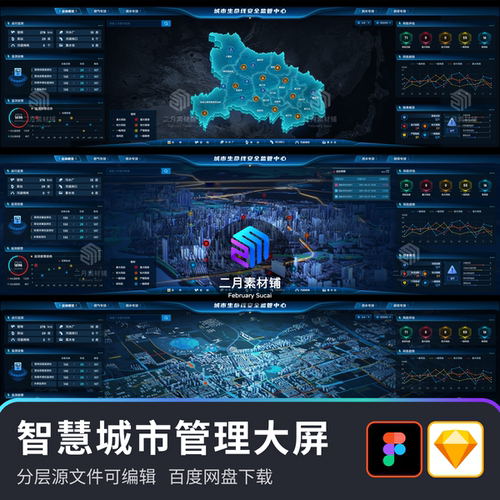 数据可视化大屏智慧城市物流生命线安全监管中心UI设计素材模版