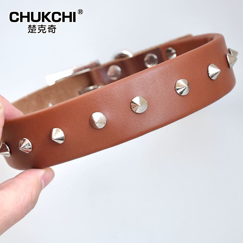 中大型犬狗狗牛皮项圈宠物项圈狗脖圈颈圈金毛德牧带刺铆钉032