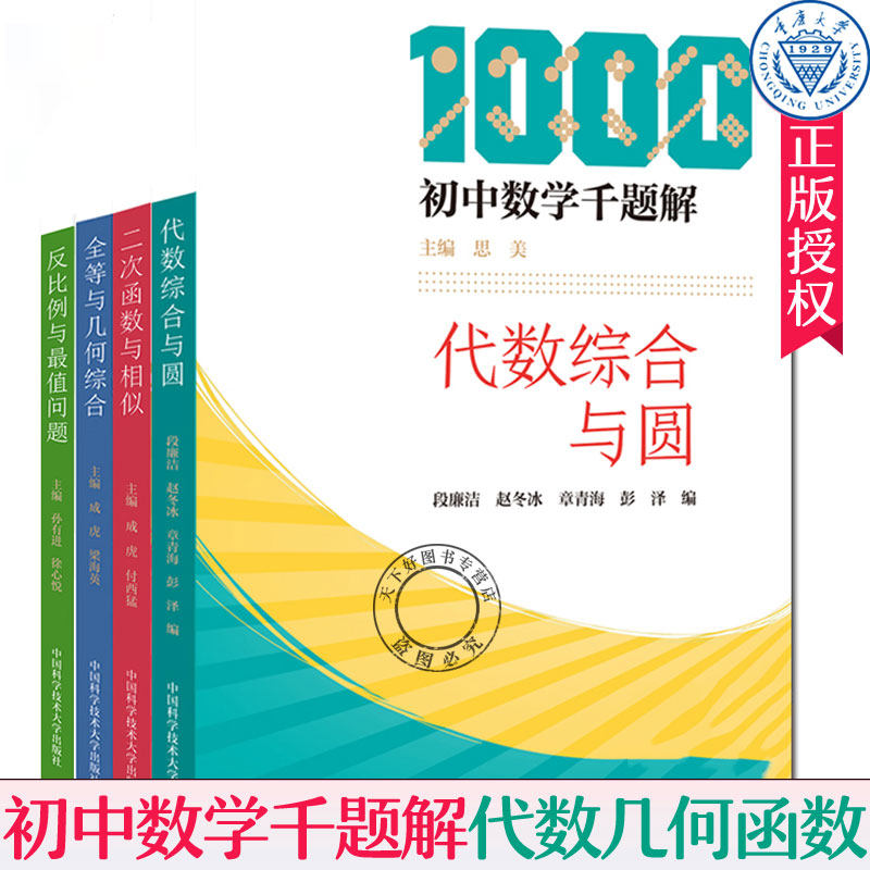 全套4册初中数学千题解二次函数与函数+全等与几何综合+反比例与问题+代数综合与圆 初中数学培优基础教初中数学练技巧