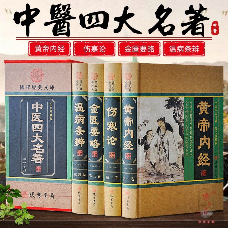 正版包邮 中医四大名著 黄帝内经伤寒论金匮要略温病条辨精装四册医学书籍 正版原著白话版中医藏书图文插盒9787512006027