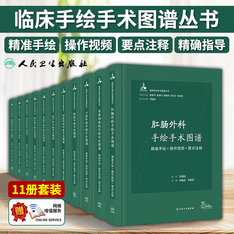 临床手绘手术图谱11本套装 肛肠外科骨科眼科整形科妇产科胸外科普通外科心脏神经外科手绘手术图谱精准手绘+操作视频+要点注释
