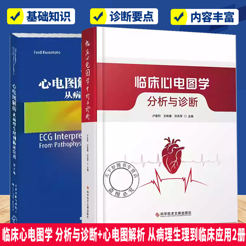 (任选)临床心电图学 分析与诊断+心电图解析 从病理生理到临床应用2册 心电图学基础知识 临床心电图诊断参疑难罕见心电图例