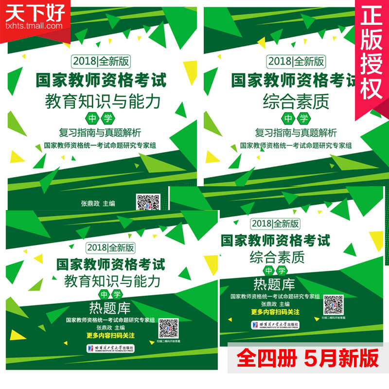 2018下半年国家教师资格证考书2018年中学教师资考书全4册 综合素质+教育知识与能力 复与真题解析热题库试卷真题 书籍/杂志/报纸 教师资格/招聘考试 原图主图