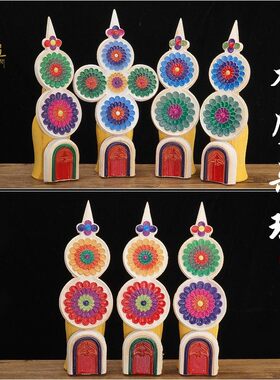 彩绘三根本食子花摆件