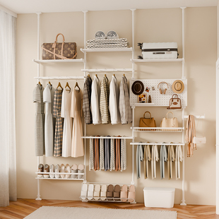 顶天立地晾晒衣架落地免打孔卧室门后挂衣架多功能置衣架简易伸缩