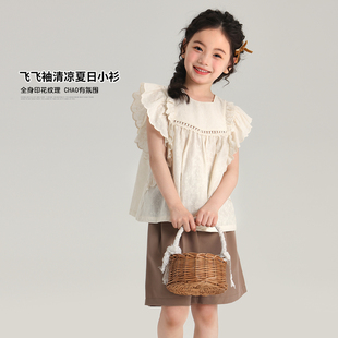 2025夏季 新款 夏裝 兒童休閑繡花小衫 女童洋氣娃娃衫 布丁哈魯童裝
