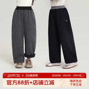 布丁哈鲁冬装童装女童加绒裤子2026秋冬款儿童韩系波点卫裤