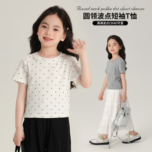 2026新款 布丁哈鲁夏装 女童夏季 打底衫 T恤 儿童圆领波点短袖
