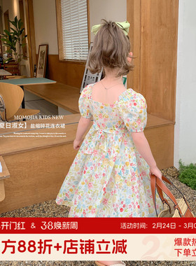 布丁哈鲁童装女童碎花连衣裙2026夏季新款气质宝宝蓬松公主裙甜美