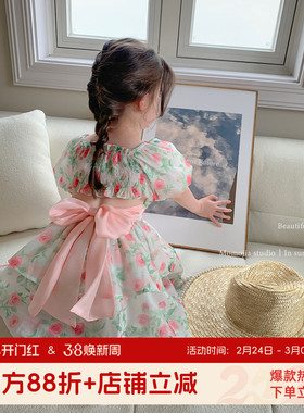 布丁哈鲁童装女童连衣裙夏装2026夏季新款洋气宝宝泡泡袖公主裙