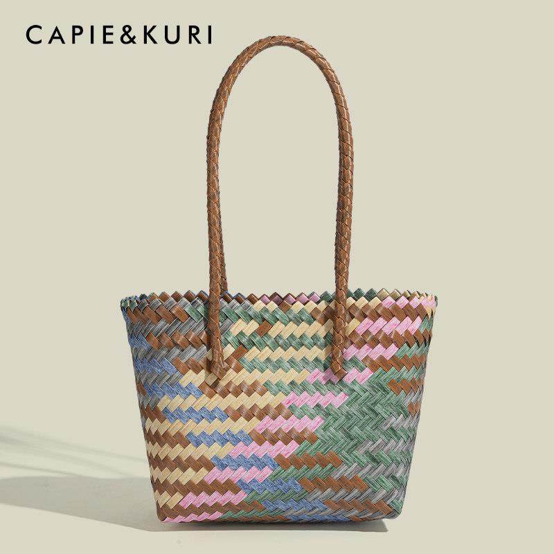 【天锚国际】原创撞色编织包女2026新款夏大容量海边手工草编手提,箱包皮具/热销女包/男包,通用款女包,淘宝优惠券,粉丝福利购,淘宝优惠卷