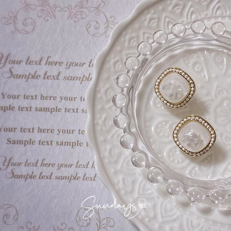 「白色恋人」复古精致贝壳碎片细闪方形宝石耳钉无耳洞耳夹,饰品/流行首饰/时尚饰品新,耳环,淘宝优惠券,粉丝福利购,淘宝优惠卷