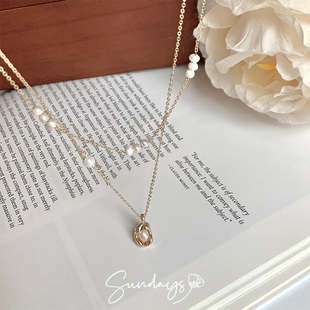 「巴黎歌剧院」复古法式优雅温柔设计感贝壳珍珠双层项链锁骨链女