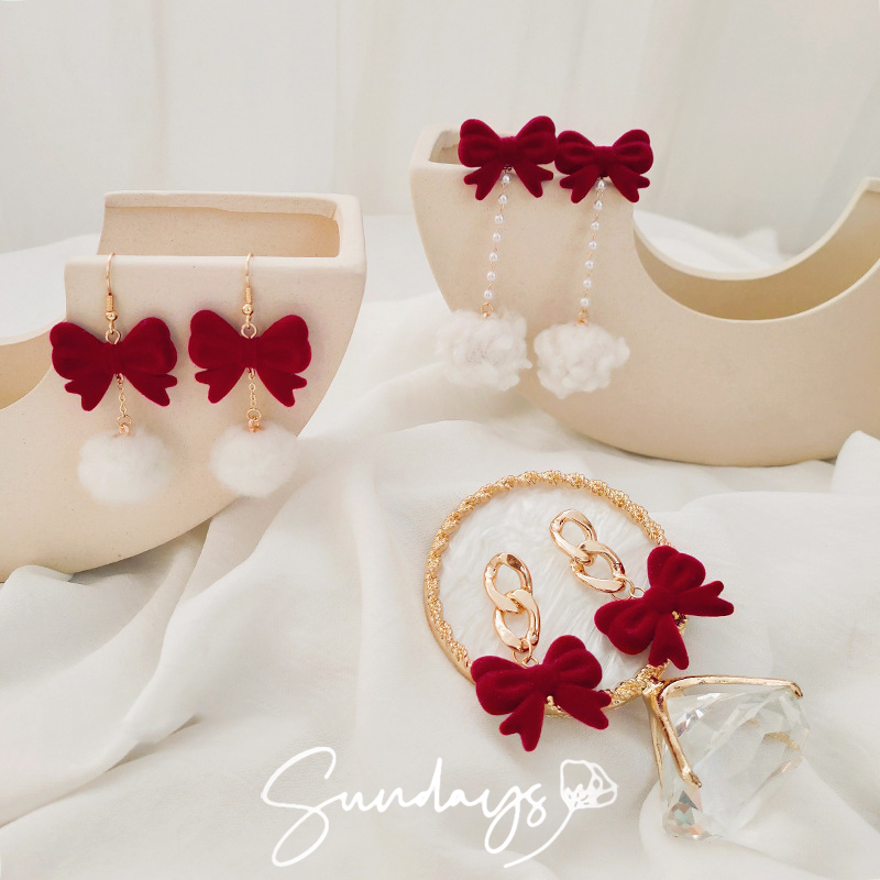 秋冬绒布蝴蝶结耳环甜美气质小香风耳钉网红新年红色时尚耳饰品女,饰品/流行首饰/时尚饰品新,耳环,淘宝优惠券,粉丝福利购,淘宝优惠卷