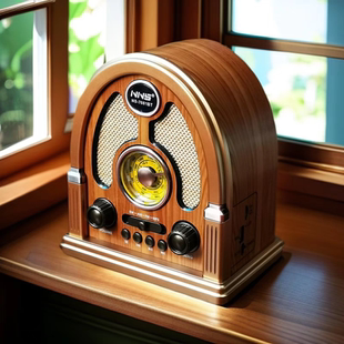 NNS牌复古风收音机仿木台式摆件经典老款蓝牙多波段插卡充电老人