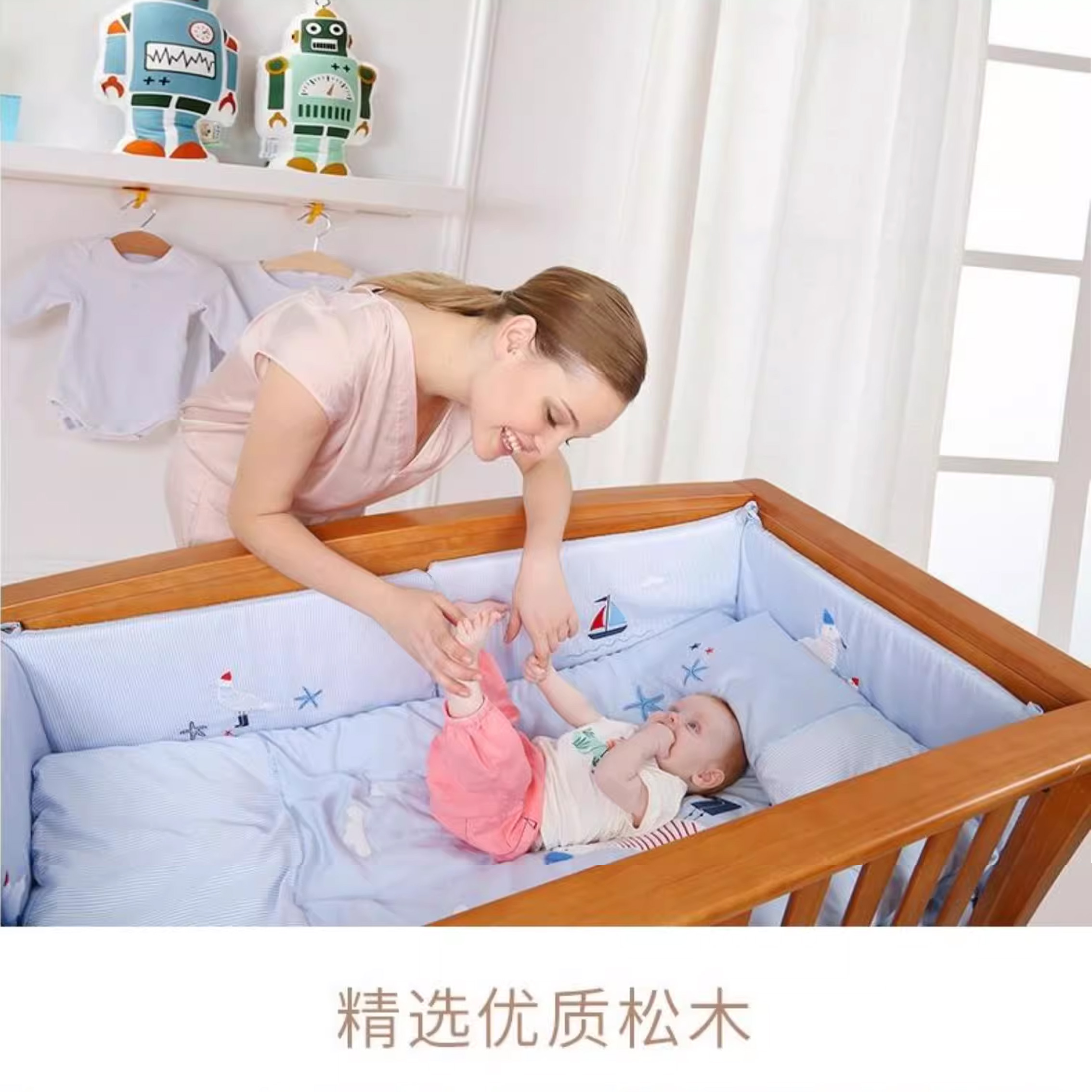 宽大拱形床沿无毒水漆松木