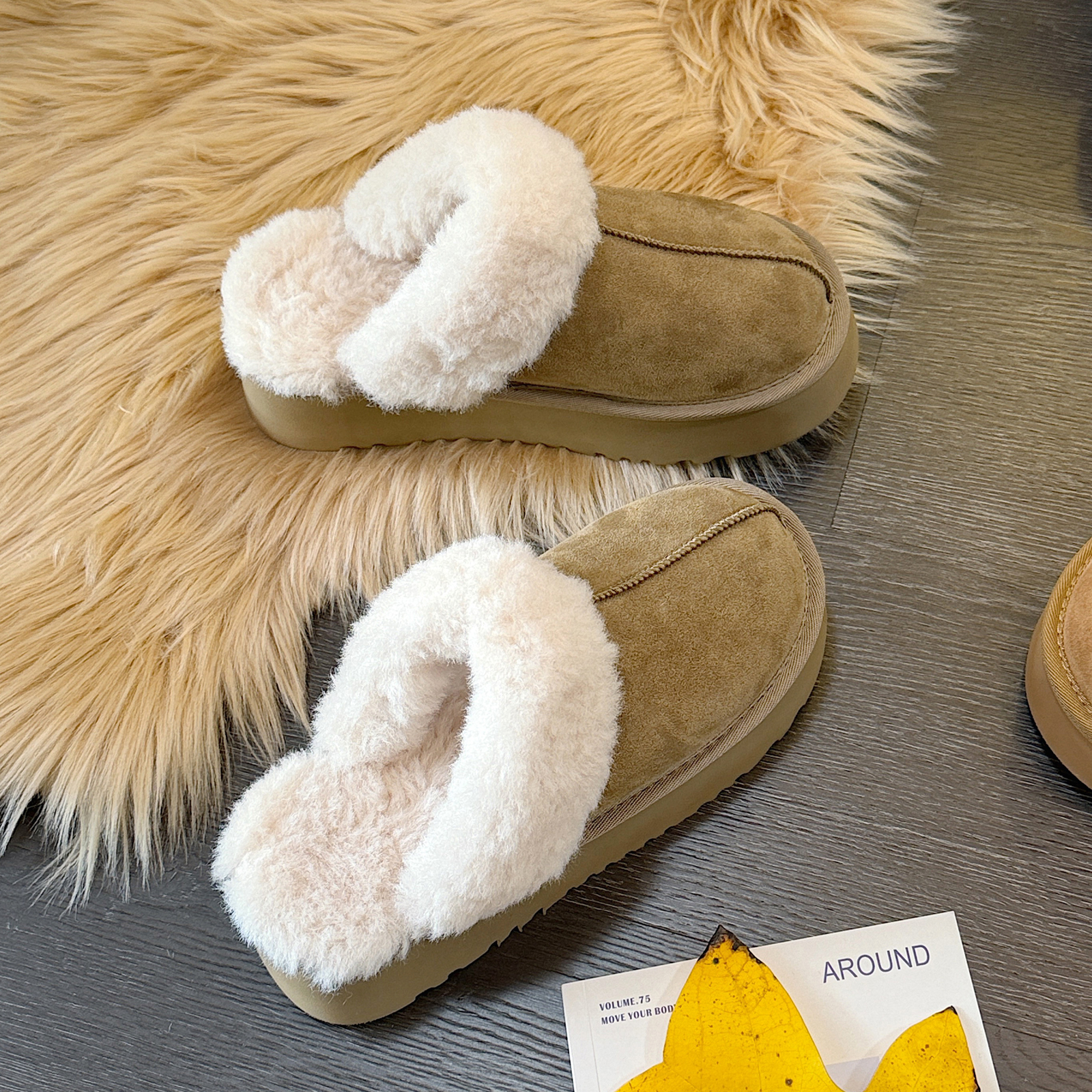 实体同款！毛绒雪地靴女2025冬季厚底加绒保暖棉鞋外穿一脚蹬棉拖