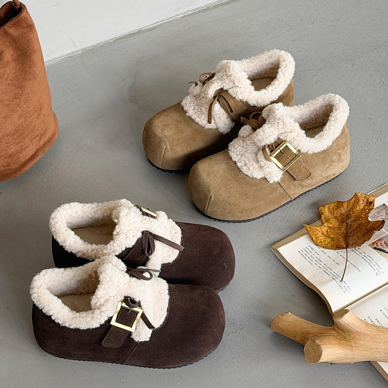实体同款！2025新款磨砂皮勃肯鞋女加绒保暖魔术贴软木底棉鞋冬季