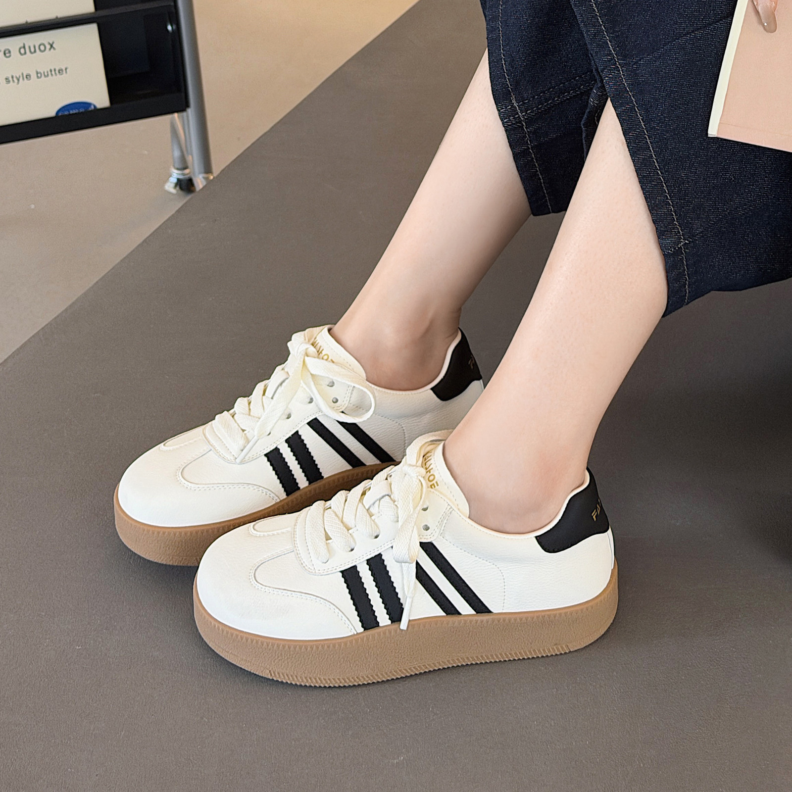 实体同款！2026春款真皮德训鞋厚底小白鞋休闲板鞋百搭舒适系带鞋,女鞋,休闲板鞋,淘宝优惠券,粉丝福利购,淘宝优惠卷