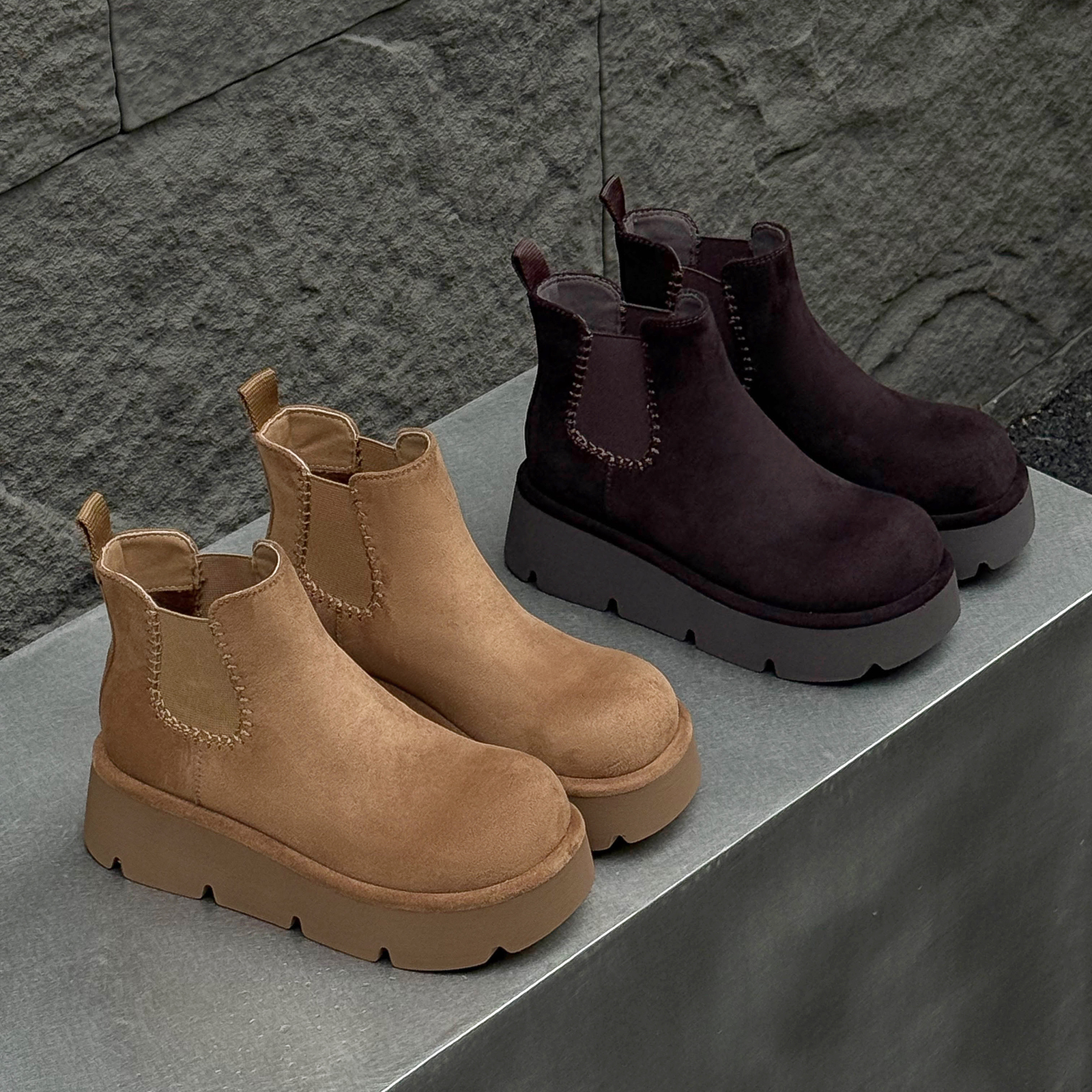 实体同款！2025冬款英伦风厚底切尔西靴女加绒保暖短筒磨砂百搭靴