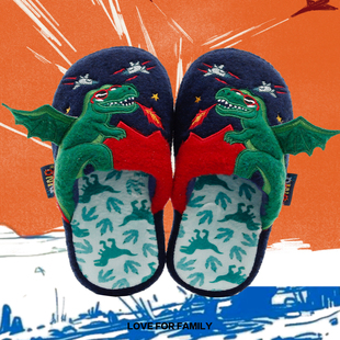 儿童拖鞋 秋冬男童防滑保暖加绒室内家居卡通恐龙足弓硬底亲子棉拖