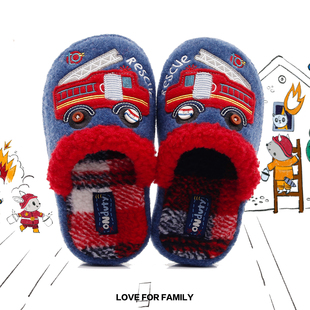 儿童拖鞋秋冬男童防滑保暖加绒室内家居卡通汽车足弓硬底亲子棉拖