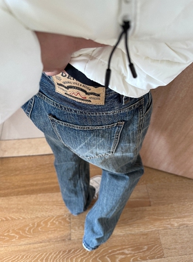 17DUP 美式高街vibe水洗做旧蓝色牛仔裤男女宽松休闲微喇长裤潮