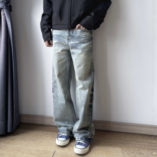 17DUP 围剿牛王内华达奶油重工洗水做旧猫须宽松2021M直筒牛仔裤