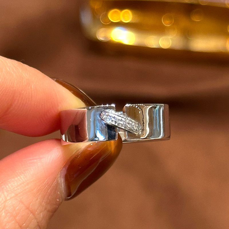 有生珠宝简约百搭18k白金加天然钻石戒指中古宽版百搭戒指