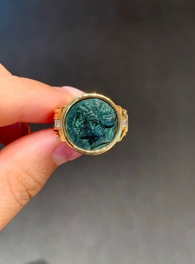 已出欣赏古铜币古币戒指水泽仙女古铜币开口18k金黑酷戒指