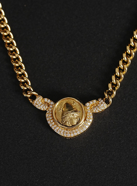 高品质收藏级琥珀金古币卡贝罗钻石锁骨链18k厚金时髦百搭单品